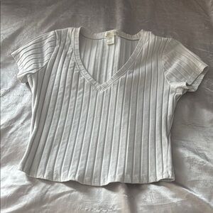 Bozzolo White Ribbed Crop T-Shirt Short Sleeve